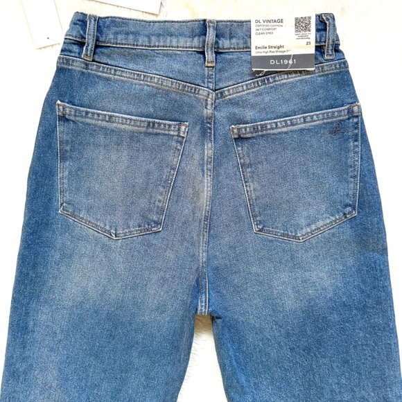 DL1961 Emilie Straight High Rise Vintage 31" Dark Oasis Stretch Jeans - Picture 10 of 14